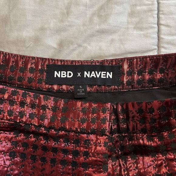 Revolve NBD x Naven Red & Black Metallic High Rise Pants - Picture 9 of 9